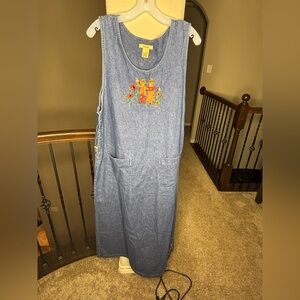 Bechamel Vintage 100% Cotton Denim Sleeveless Dress with Embroidery Size L 90s